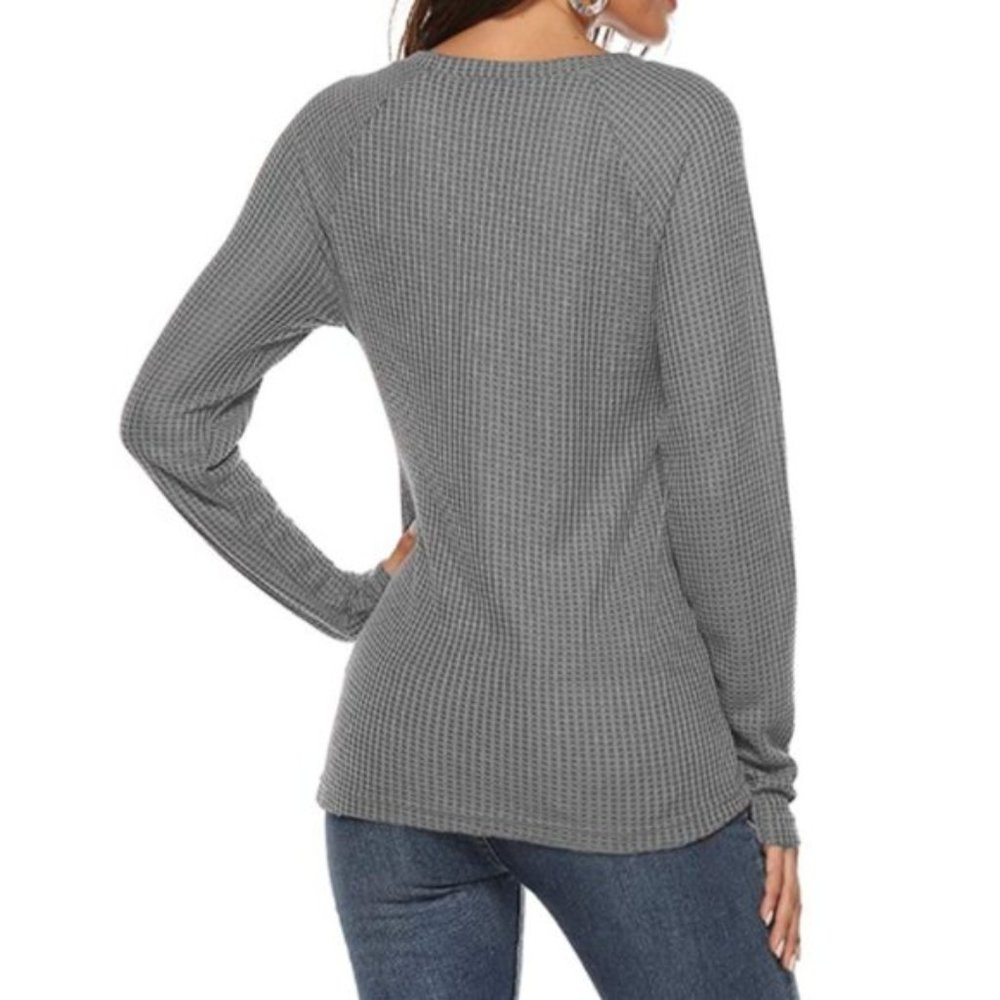 NWT Slate Gray Waffle Knit Button Shoulder Henley. - Picture 6 of 6